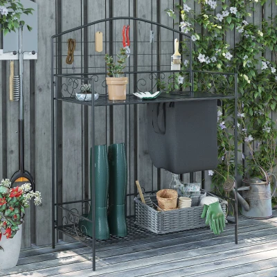 Outsunny Folding Potting Bench, Metal Garden Workstation