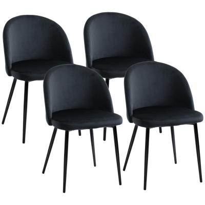 HOMCOM Modern Dining Chairs, Mid-Back Velvet-touch Upholstery Side Chair, Table Chair for Living Room, Dining Room, Black, Set of 4