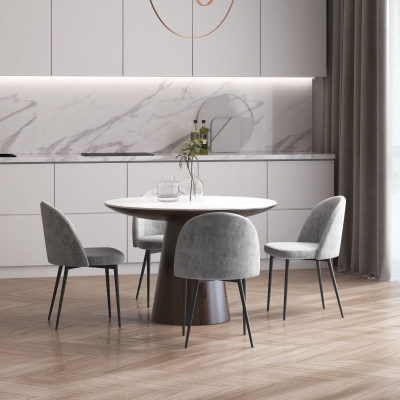 HOMCOM Modern Dining Chairs, Mid-Back Velvet-touch Upholstery Side Chair, Table Chair for Living Room, Dining Room, Grey, Set of 4