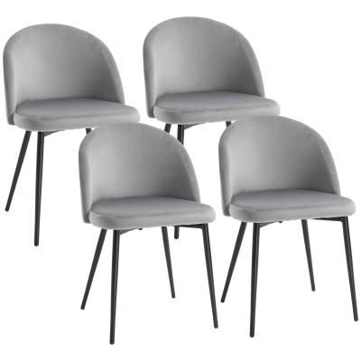 HOMCOM Modern Dining Chairs, Mid-Back Velvet-touch Upholstery Side Chair, Table Chair for Living Room, Dining Room, Grey, Set of 4