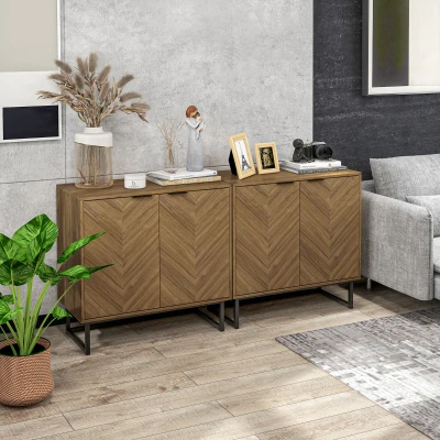 HOMCOM Buffet Cabinet Set of 2, Walnut, Adjustable Shelf