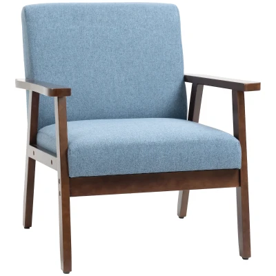 HOMCOM Modern Accent Chairs with Cushioned Seat, Upholstered Linen-Feel Armchair for Bedroom, Living Room, Blue