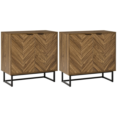 HOMCOM Buffet Cabinet Set of 2, Walnut, Adjustable Shelf