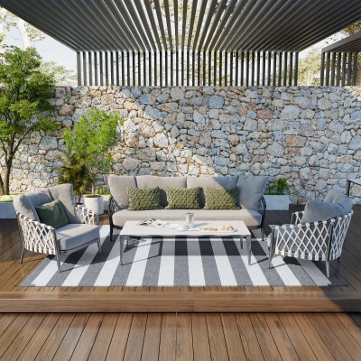 Outsunny 9' x 12' Reversible Outdoor Rug, Waterproof, Gray & White
