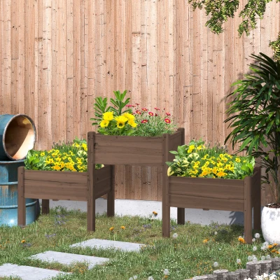 Outsunny 73" 3-Tier Raised Garden Bed, Elevated Planter Box, Coffee