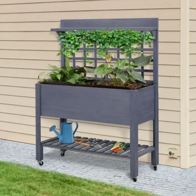 Outsunny 41" Mobile Raised Garden Bed with Trellis, Gray