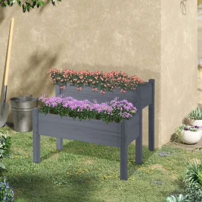 Outsunny 34" Raised Garden Bed, 2-Tier Wooden Planter, Gray
