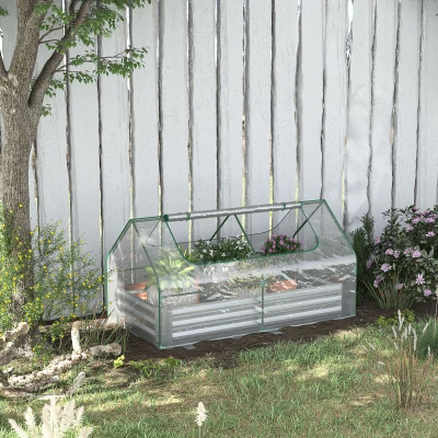 Outsunny 6' x 3' Galvanized Raised Garden Bed with Greenhouse Cover, Silver