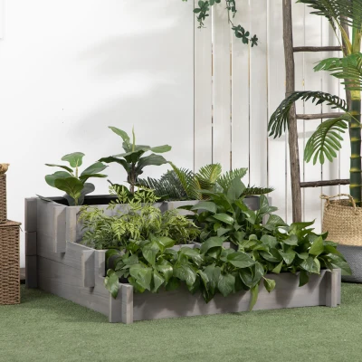 Outsunny 3 Tier Elevated Garden Bed, Gray Wood Planter Box