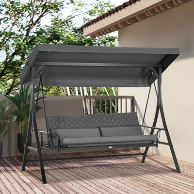 Outsunny 3-Person Patio Swing Bed, Adjustable Canopy, Dark Gray