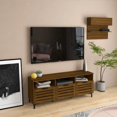 HOMCOM TV Stand for 65" TV, Storage Cabinet, Brown