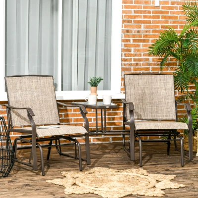 Outsunny Outdoor Glider Loveseat with Coffee Table, Light Brown