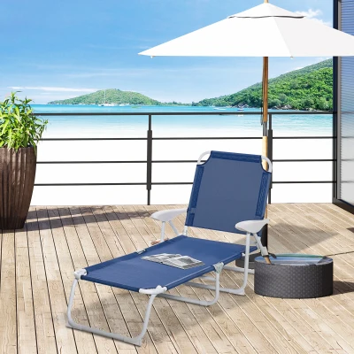 Outsunny Folding Chaise Lounge, 4-Position Reclining, Blue