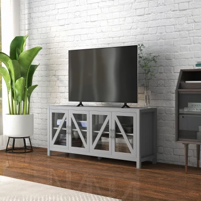 HOMCOM TV Cabinet Stand for 58" TVs, Glass Doors, Gray