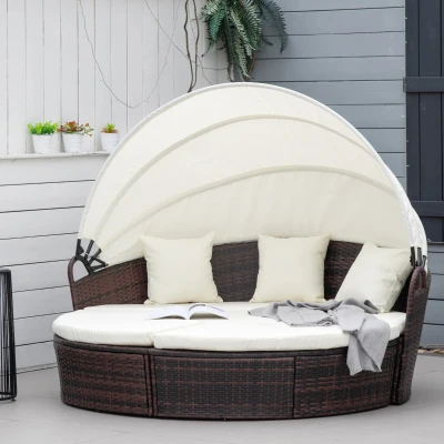 Outsunny 4-Piece Convertible Daybed Set, Outdoor Rattan Sofa, Cream White