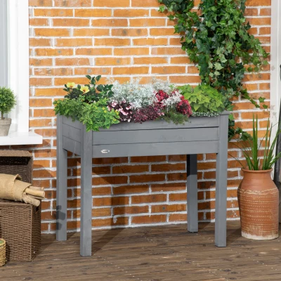 Outsunny 34" Raised Garden Bed, Elevated Wooden Planter, Dark Gray