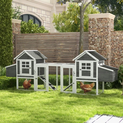 PawHut 124" Large Dual Chicken Coop, Gray