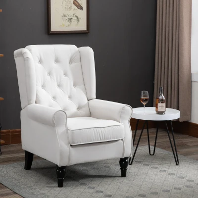 HOMCOM Tufted Accent Chair Set of 2, Wingback, Cream White