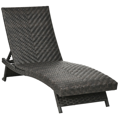 Outsunny Rattan Outdoor Lounger Chair Recliner with 5-Level Adjustable Backrest, Wheels for Garden, Patio, Poolside, Mixed Brown