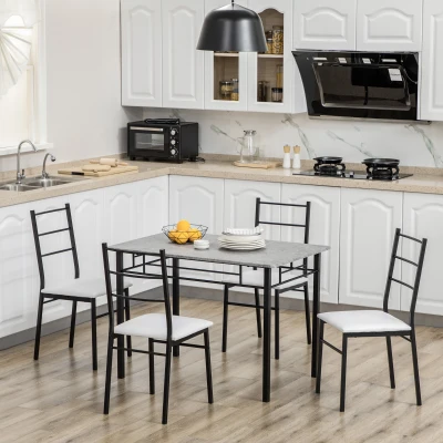 HOMCOM Modern Dining Table Set for 4, Light Gray & Black