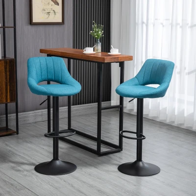HOMCOM Modern Swivel Bar Stools, Adjustable Height, Set of 4, Blue