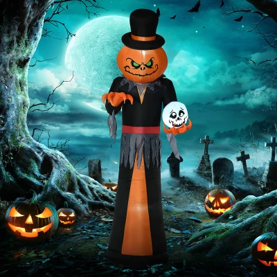 HOMCOM 12ft Halloween Inflatable Pumpkin Reaper, LED Yard Decor