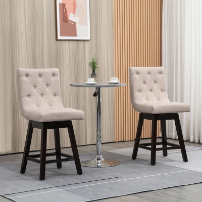 HOMCOM 25.5" Swivel Bar Stools, Tufted Fabric, Set of 4, Beige