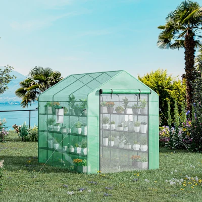 Outsunny 8' x 6' Walk-in Greenhouse with Mesh Door, Green