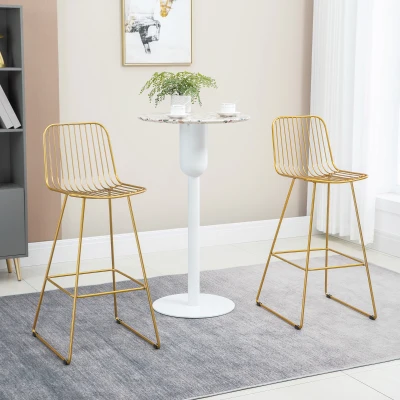 HOMCOM Modern Bar Stools, 30" Metal Wire Bar Chairs, Set of 4, Gold