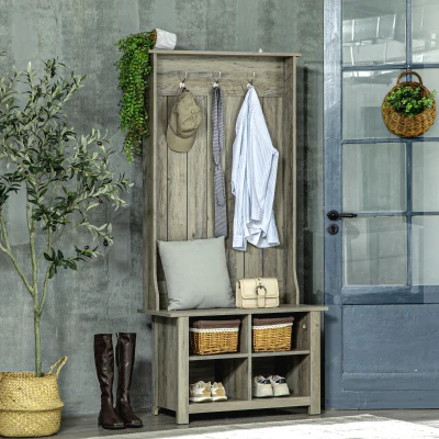 HOMCOM Hall Tree with Shoe Storage Bench, Grey
