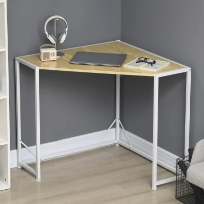 HOMCOM Corner Desk, Space-Saving Small Computer Desk, Natural