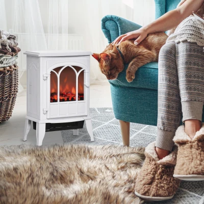 HOMCOM Modern Electric Fireplace with LED Flame, 750W/1500W, White
