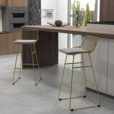 HOMCOM Modern Bar Stools Set of 2, 30" Metal Wire Chairs, Gold