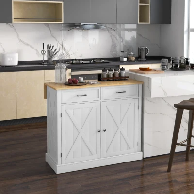 HOMCOM Rolling Kitchen Island Cart with Drop Leaf Bar, White
