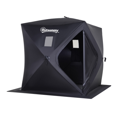 Outsunny 2 Person Pop Up Ice Fishing Tent Shelter, Fishing Shanty, with Carry Bag, Black