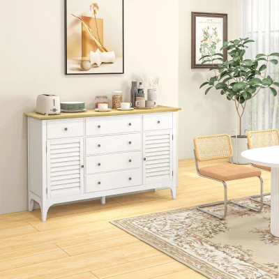 HOMCOM White Sideboard Buffet Cabinet with Drawers & Shelves