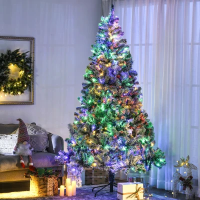 HOMCOM 7.5' Snow Christmas Tree with LED Lights & Steel Base