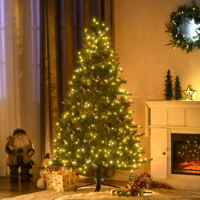 HOMCOM 6' Pre Lit Flocked Christmas Tree, Warm Yellow Lights
