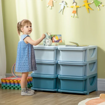 Qaba 3-Tier Kids Storage Unit, 6-Drawer Toy Organizer, Blue