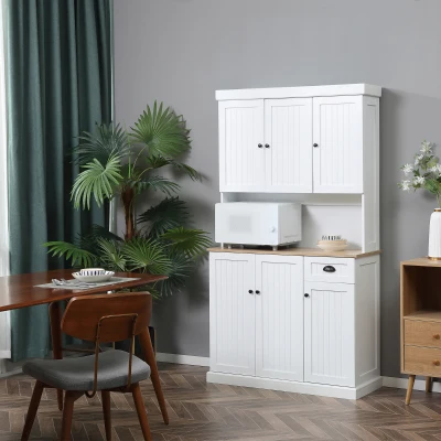 HOMCOM 71" Modern Farmhouse Kitchen Pantry Cabinet, White