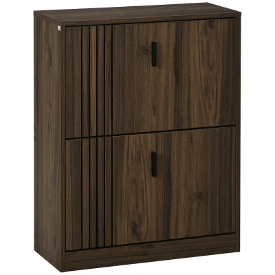 HOMCOM Shoe Storage Cabinet Organizer for 12 Pairs of Shoes with 2 Flip Drawers and Adjustable Shelves, Walnut