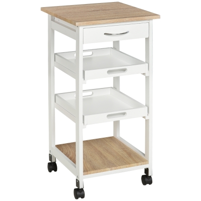 HOMCOM Bar Cart, 4-Tier Kitchen Cart with Removable Serving Tray, Kitchen Shelves on Wheels with Drawer for Dining Room, Living Room, White