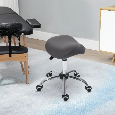 HOMCOM Ergonomic Rolling Saddle Stool, Gray Hydraulic Chair