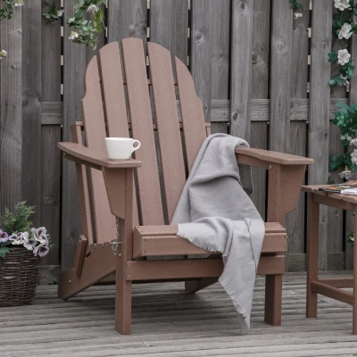 Outsunny Folding Adirondack Chair, Weather Resistant Outdoor Patio, Brown