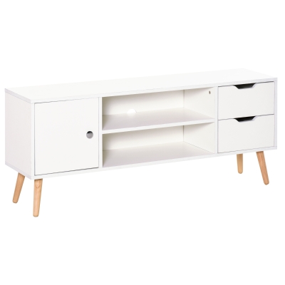 HOMCOM TV Stand for TVs up to 50", TV Cabinet with Shelves, Drawers and Cable Hole, Entertainment Unit for Living Room, White