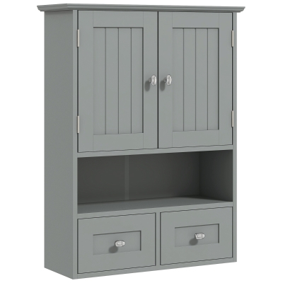 kleankin Bathroom Wall Cabinet with 2 Drawers, Modern Medicine Cabinet with 2 Doors and Open Shelf, Over the Toilet Storage Organizer for Living Room, Kitchen，20" x 7" x 26", Grey