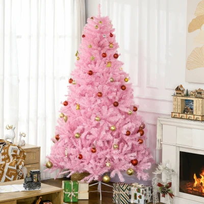 HOMCOM 7' Pink Artificial Christmas Tree with Steel Base, Indoor Decor
