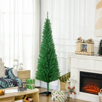 HOMCOM 6FT Pencil Christmas Tree with 390 Branch Tips, Light Green