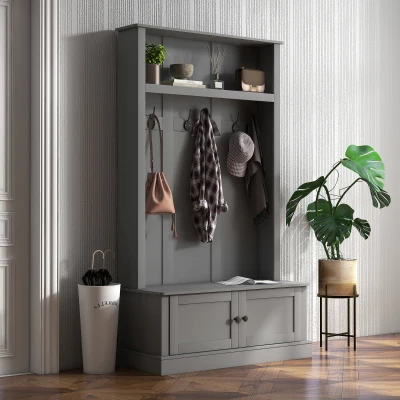 HOMCOM Entryway Bench with Coat Rack, Gray