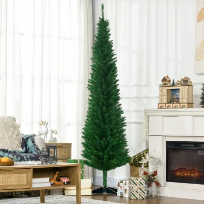 HOMCOM 7FT Pencil Christmas Tree with 499 Branch Tips, Light Green